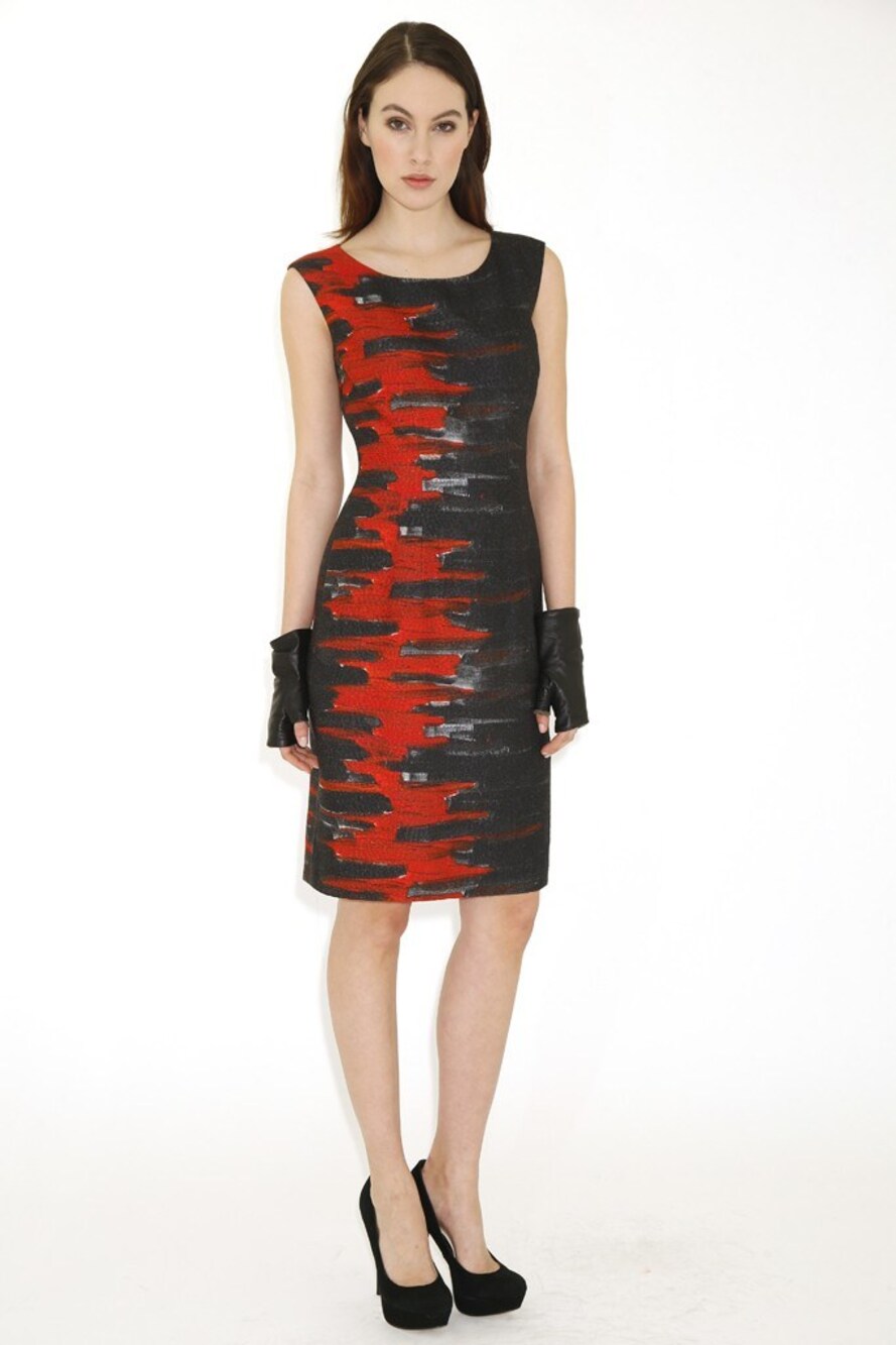 Lafayette 148 Womens Artsy Abstract Sleeveless Midi Dress 16 Wool Blend Career